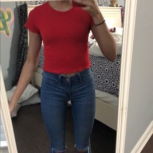 cropped red tee